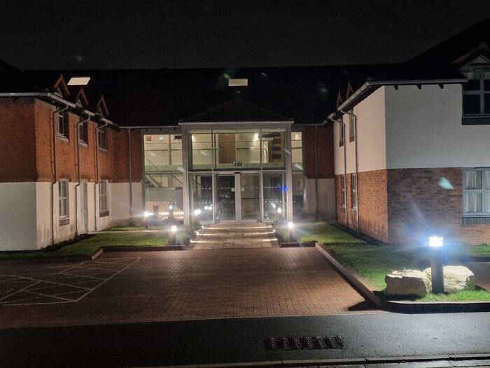 Walton Park — The finished building, lit up at night